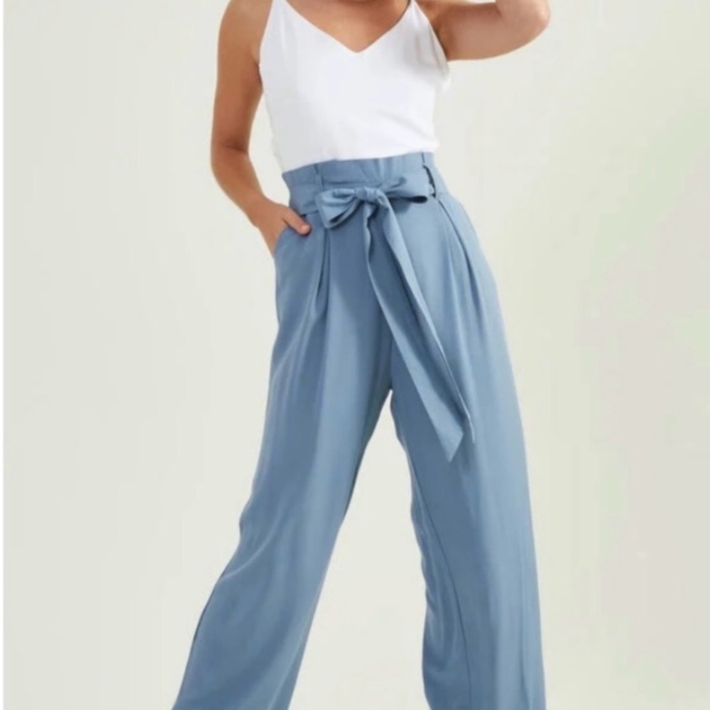 Altar'd State White and Blue Tie-Waist Jumpsuit